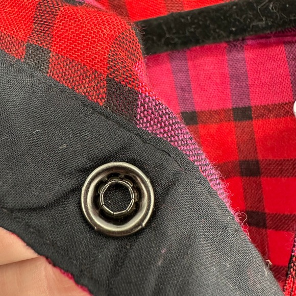 NWT Free People Red Pink Plaid Button Down Shirt Top Ruched Sleeve Raw Hem Wool - Picture 9 of 12